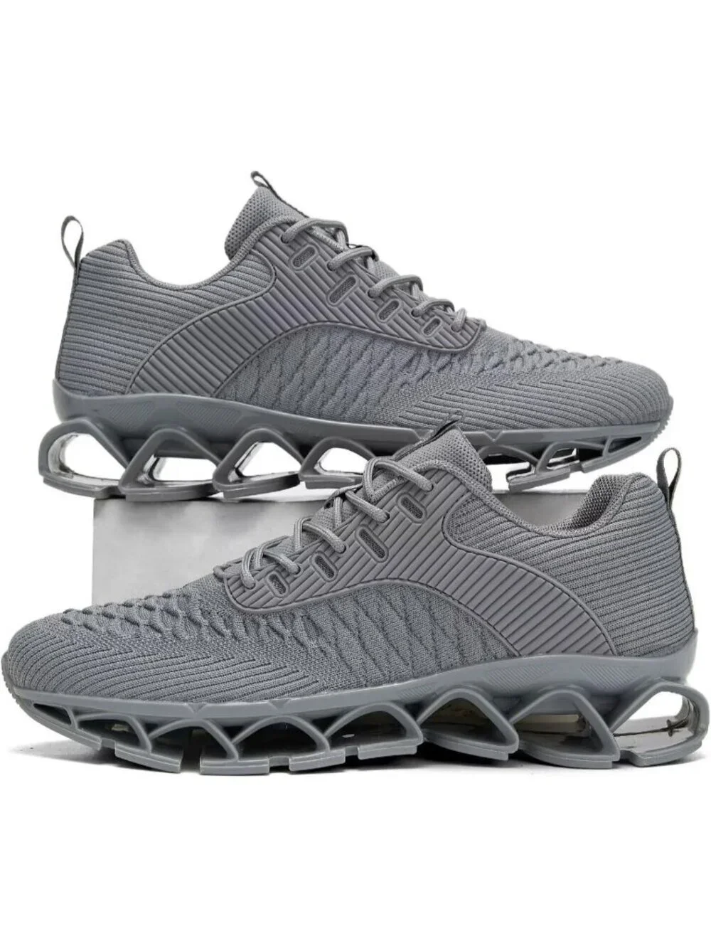 Men's Grey Comfort Non Slip Blade Tennis Athletic Trainer Slip on Sneaker Shoes
